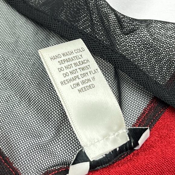 Cache Red Ribbed Knit Black Sheer V Neck Sweater Women's Size Medium Holiday - Picture 5 of 7